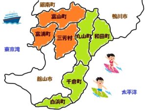 南房総市旧町村マップ